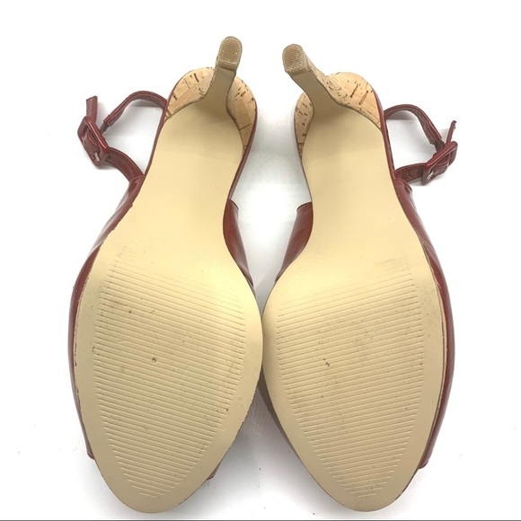 Elle Estella Red Patent Leather open toe sling back heels 8 - Picture 6 of 10